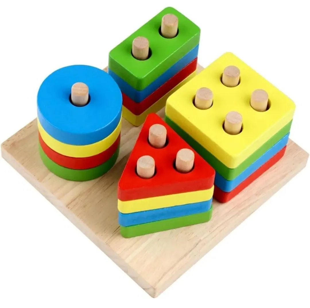 Children puzzle wooden four sets of column toys